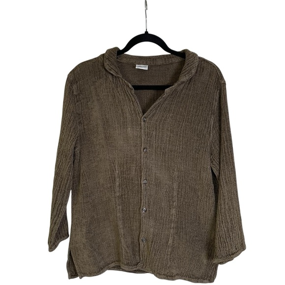 CP Shades Olive LRG Linen Blend Quarter Sleeve Button Down Shirt - Picture 1 of 10